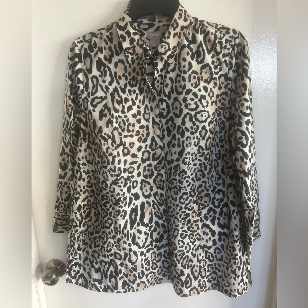 Chico's Leopard Print Long Sleeve Shirt